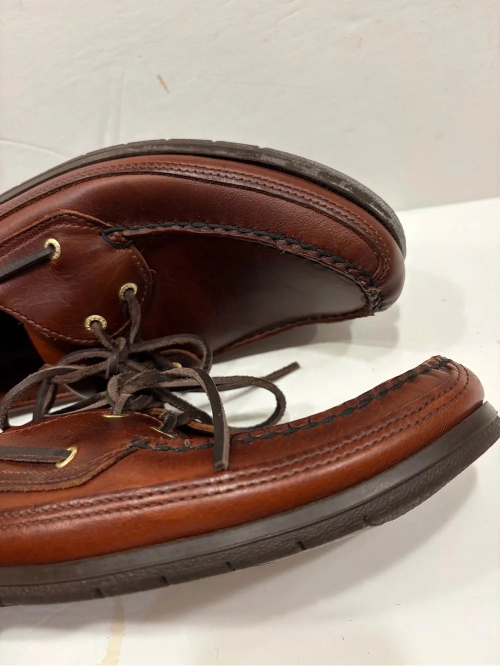 Authentic Sebago docksiders Chestnut Brown Leather Boat Shoes size 11.5 EUC!!